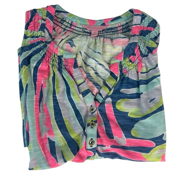 Lilly Pulitzer Essie Multi Beach Please Blue Pink Tropical Summer Tank Dress Med - Picture 3 of 15